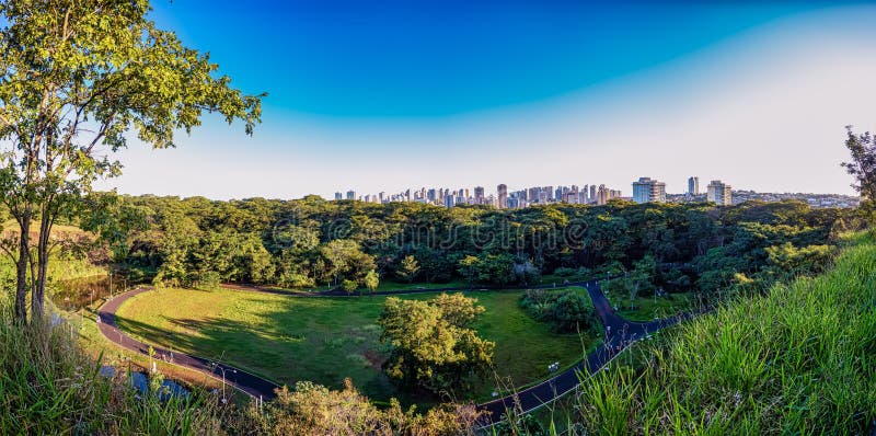Муниципальный парк Ribeirao Preto - Сан-Паулу, Бразилия, панорамный вид города Ribeirao Preto от муниципального парка стоковое фото rf Муниципальный парк Ribeirao Preto - Сан-Паулу, Бразилия, панорамный вид города Ribeirao Preto от муниципального парка стоковое фото rf