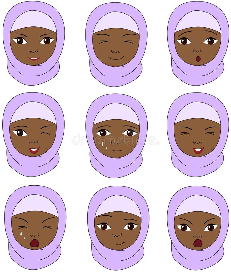 Мусульманская девушка в эмоциях burqa: утеха, сюрприз, страх, тоскливость, s иллюстрация штока Мусульманская девушка в эмоциях burqa: утеха, сюрприз, страх, тоскливость, s иллюстрация штока