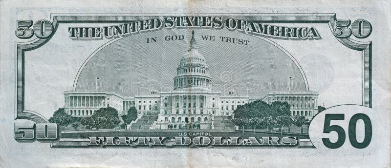US Capitol on 50 dollars banknote back side closeup macro fragment. United states fifty dollars money bill close up. US Capitol on 50 dollars banknote back side closeup macro fragment. United states fifty dollars money bill close up