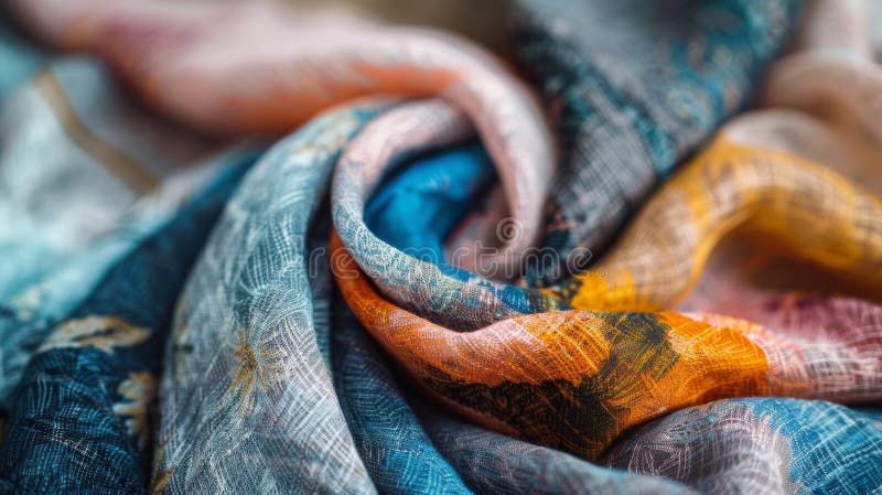 The soft sumptuous fabric of these scarves ds beautifully making them more than just an accessory but a statement piece. AI generated. The soft sumptuous fabric of these scarves ds beautifully making them more than just an accessory but a statement piece. AI generated