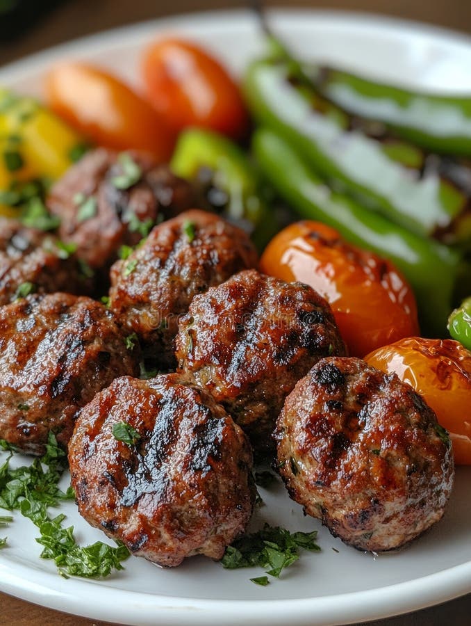 Мясо на гриле с овощами на белой тарелке. Отлично подходит для творческих или профессиональных проектов