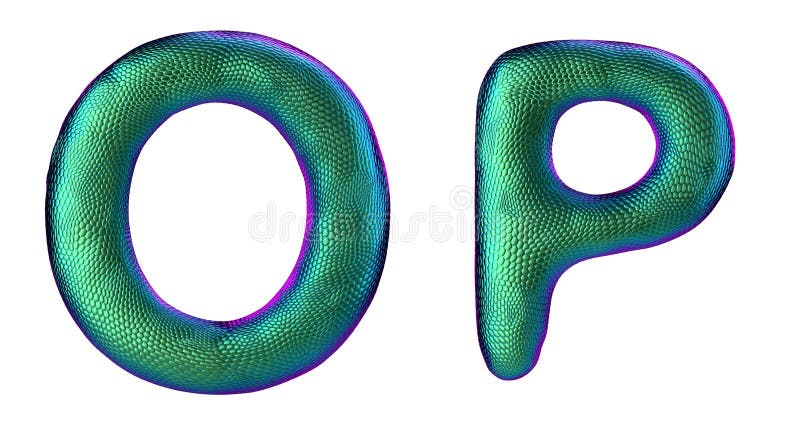 Набор o письма, p сделал реалистического 3d представляет естественную текстуру кожи зеленой змейки иллюстрация штока