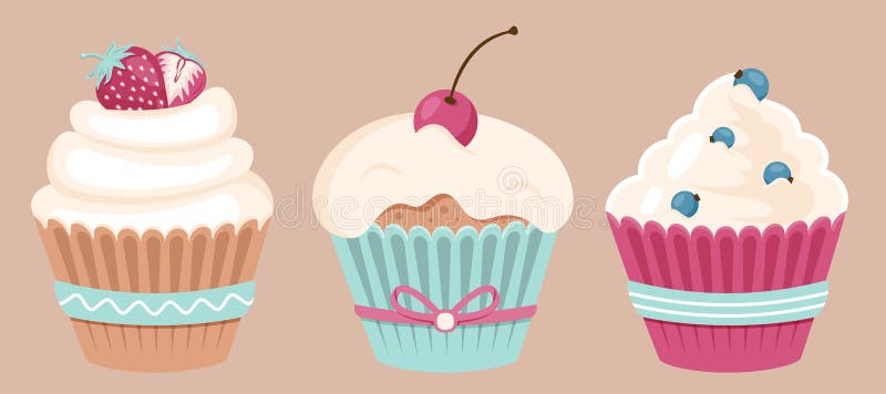 набор вкусных кексов с различными глазурь изолированы бесплатная иллюстрация