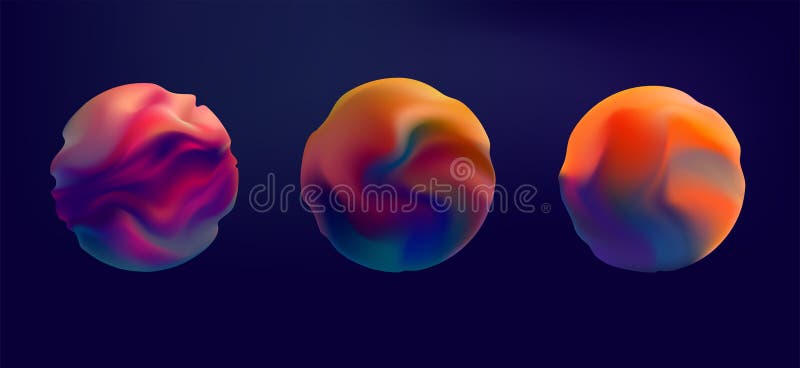 набор жидких 3d сфер. разноцветные шарики. иллюстрация штока
