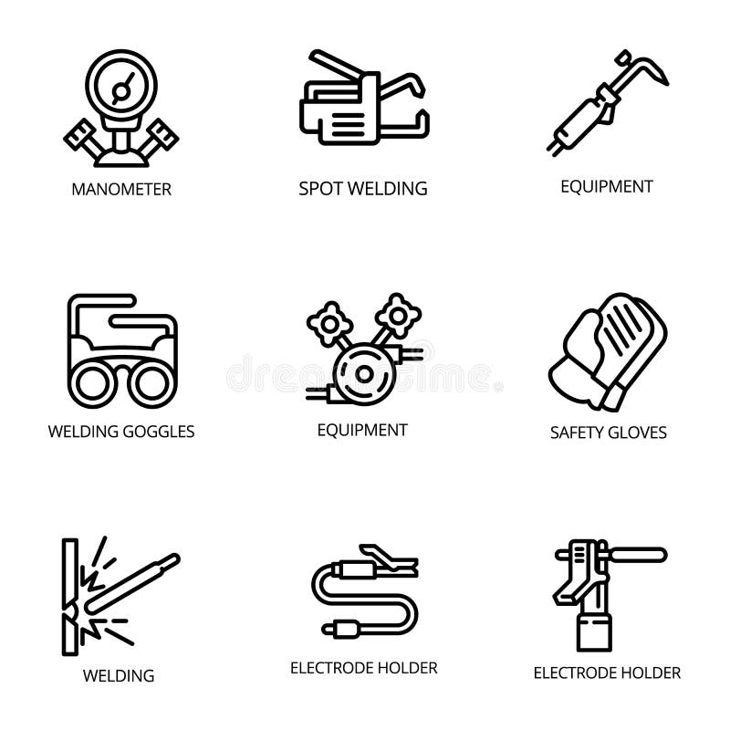 Welder tools icon set. Outline set of 9 welder tools vector icons for web design isolated on white background. Welder tools icon set. Outline set of 9 welder tools vector icons for web design isolated on white background