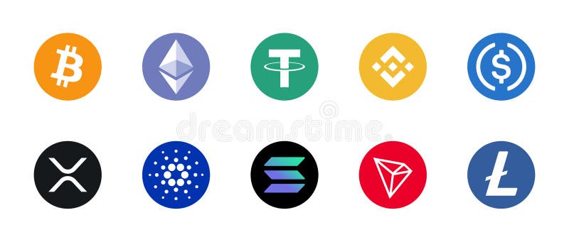 набор логотипов cryptocurrency. самые популярные криптомонеты иллюстрация вектора