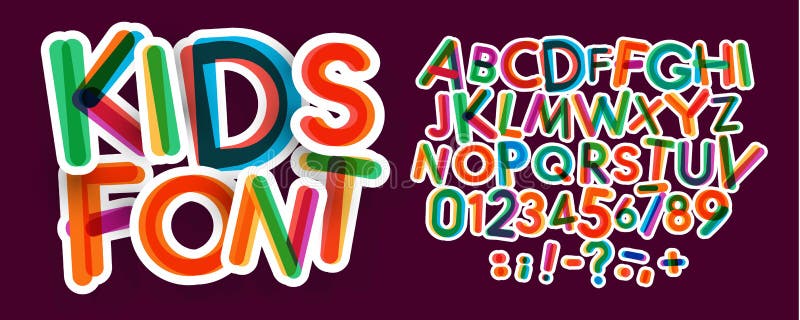 Kids letters and numbers set. Bold, colorful vector latin alphabet. Fonts for kids zone, promotions, logos, banner, kindergarten decoration. Typography design. Kids letters and numbers set. Bold, colorful vector latin alphabet. Fonts for kids zone, promotions, logos, banner, kindergarten decoration. Typography design