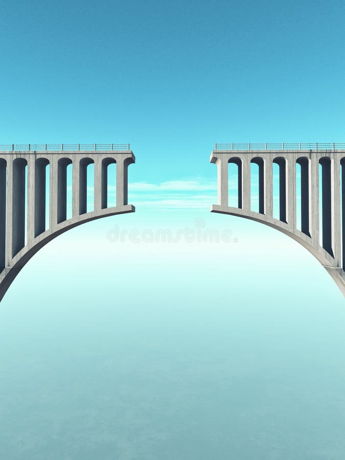 A gap in the concrete bridge as a symbol of risk and danger. This is a 3d render illustration. A gap in the concrete bridge as a symbol of risk and danger. This is a 3d render illustration