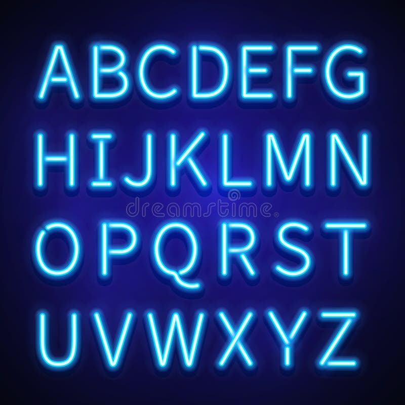 Накаляя неоновые света vector знаки, typeset, письма, шрифт, алфавит иллюстрация вектора