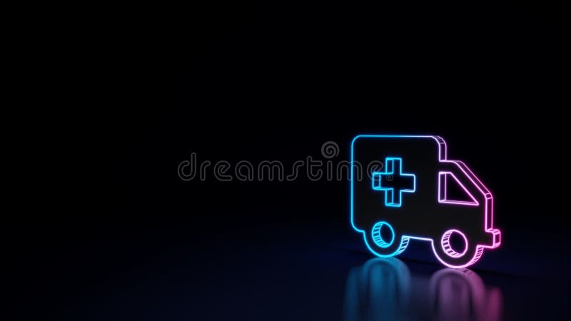 накаляя неоновый символ 3d символа машины скорой помощи изолированного на черной предпосылке иллюстрация вектора