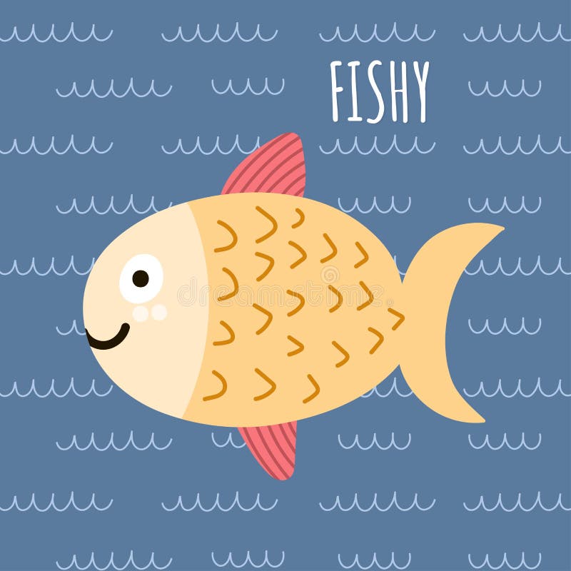 Напечатайте с милыми рыбами и текстом Fishy иллюстрация штока Напечатайте с милыми рыбами и текстом Fishy иллюстрация штока