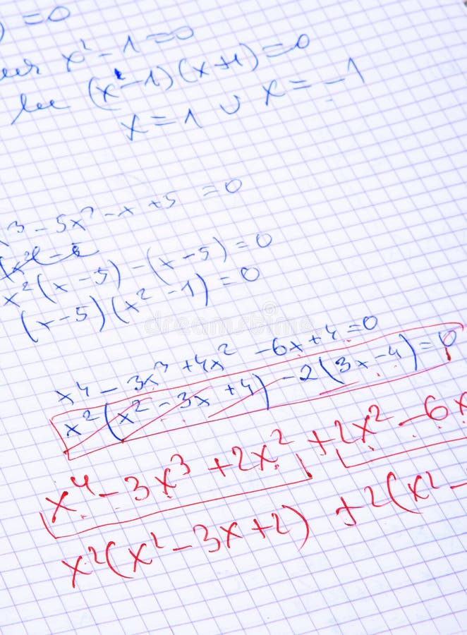 Hand written maths calculations with teacher's corrections in red. Hand written maths calculations with teacher's corrections in red