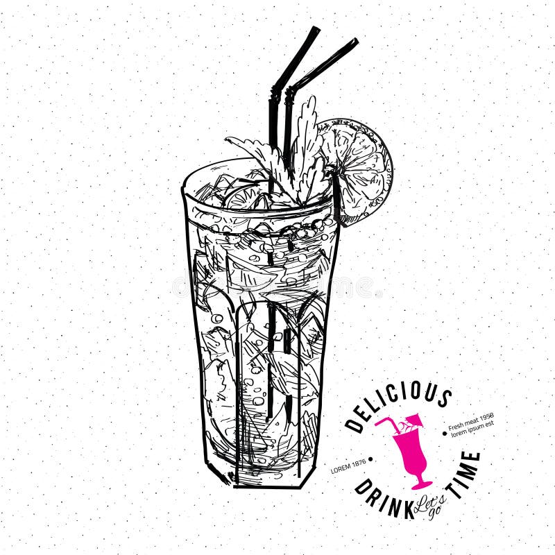 Нарисованная рукой иллюстрация вектора mojito коктеиля иллюстрация вектора Нарисованная рукой иллюстрация вектора mojito коктеиля иллюстрация вектора