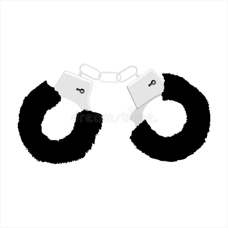 Fur black handcuffs. Vector realistic illustration. Sexual toy for adults isolated on a white background. royalty free illustration