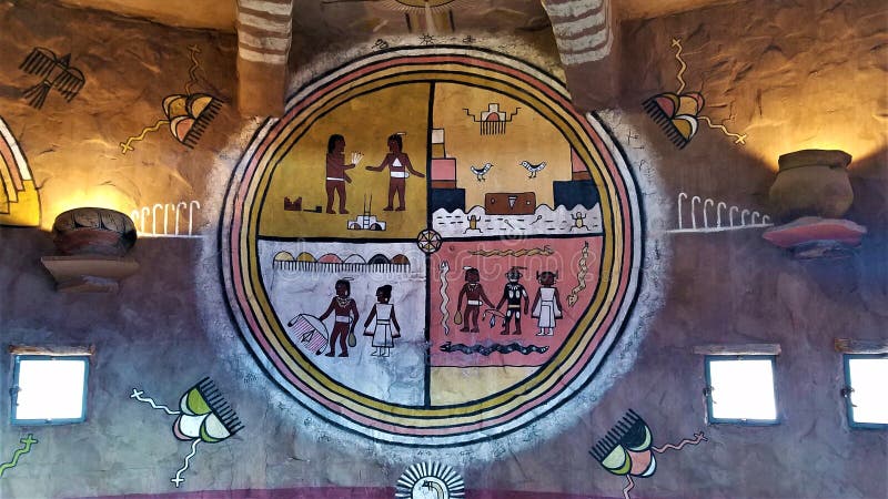 Artist Fred Kabotie painted the Snake Mural on a wall of the Hopi room in the Desert View Watchtower on the south rim of the Grand Canyon. It tells the story of the chief`s son. Artist Fred Kabotie painted the Snake Mural on a wall of the Hopi room in the Desert View Watchtower on the south rim of the Grand Canyon. It tells the story of the chief`s son.