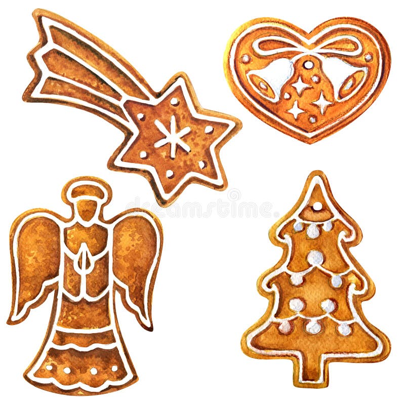 Настройка сердце ангела звезды дерева xmas cookies имбирный нашей домашней рукой белла звона изолированной влекла иллюстрация штока