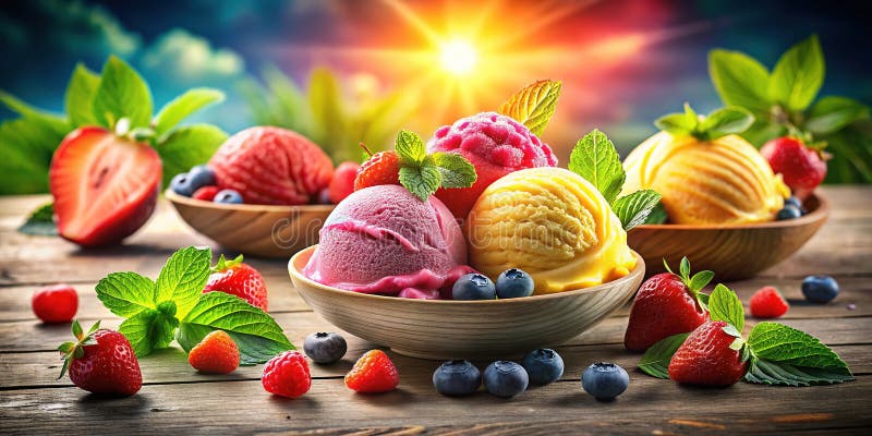 Натурально вкусный фруктовый мороженый Яркий летний угощение упакован со свежими фруктами природной доброты для обновления бесплатная иллюстрация