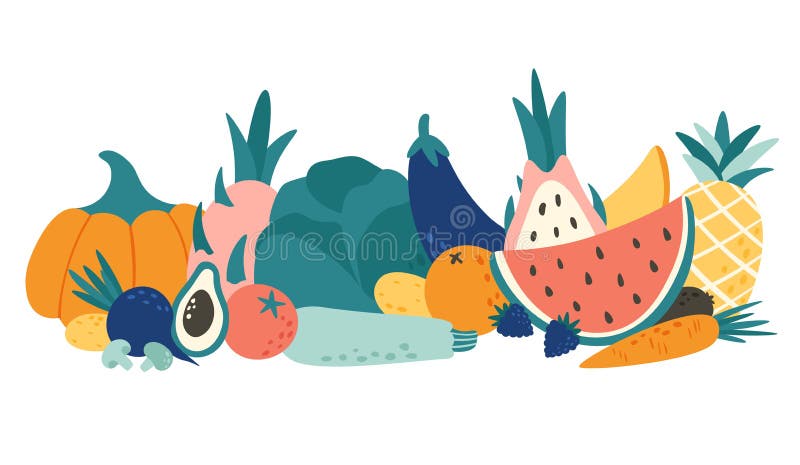 Натуральные продукты мультфильма Овощи и плоды, естественная иллюстрация вектора продуктов фрукта и овоща иллюстрация штока Натуральные продукты мультфильма Овощи и плоды, естественная иллюстрация вектора продуктов фрукта и овоща иллюстрация штока