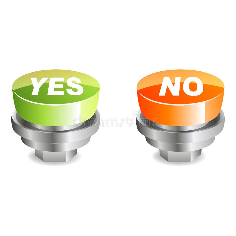 Illustration of yes and no buttons on white background. Illustration of yes and no buttons on white background