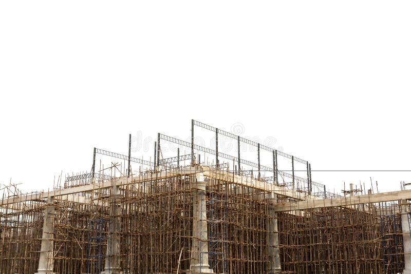 Unfinished building construction site and white background. Unfinished building construction site and white background