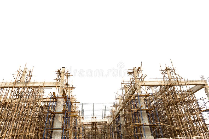 Unfinished building construction site and white background. Unfinished building construction site and white background