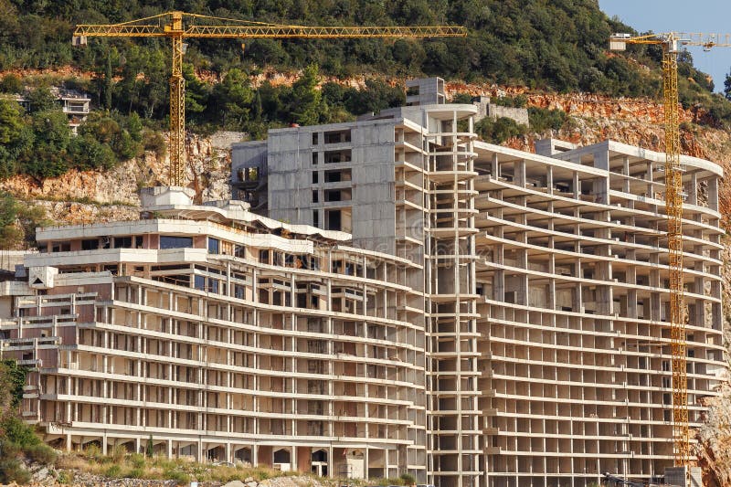 Facade of unfinished and abandoned huge hotel in Montenegro. Facade of unfinished and abandoned huge hotel in Montenegro