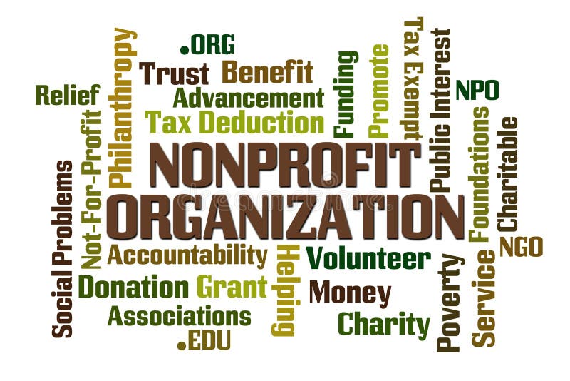 NonProfit Organization word cloud on white background. NonProfit Organization word cloud on white background