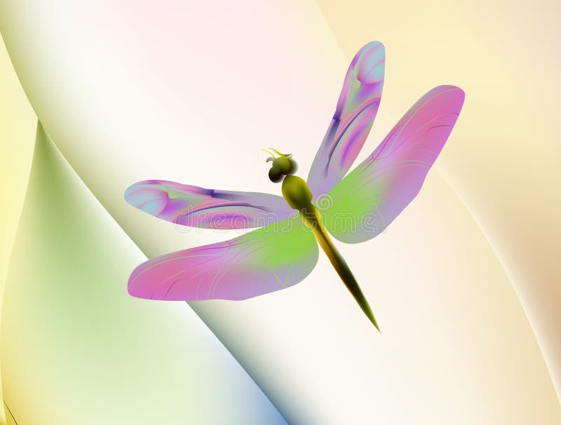 Неоновое свето счастливого dragonfly мультфильма Dragonfly на красочной запач иллюстрация штока