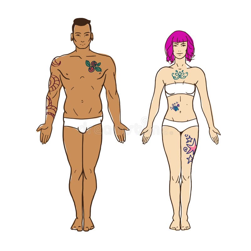 Неофициальный tatooed вектор человека и женщины иллюстрация вектора Неофициальный tatooed вектор человека и женщины иллюстрация вектора