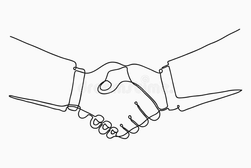 Непрерывная линия чертеж рукопожатия Handshaking деловых партнеров нарисованных одной отдельной линией вектор иллюстрация вектора