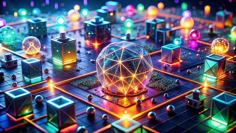 Нерушимая цифровая крепость: Исследование сюрреалистического мира 3D-искусства кибербезопасности иллюстрация штока