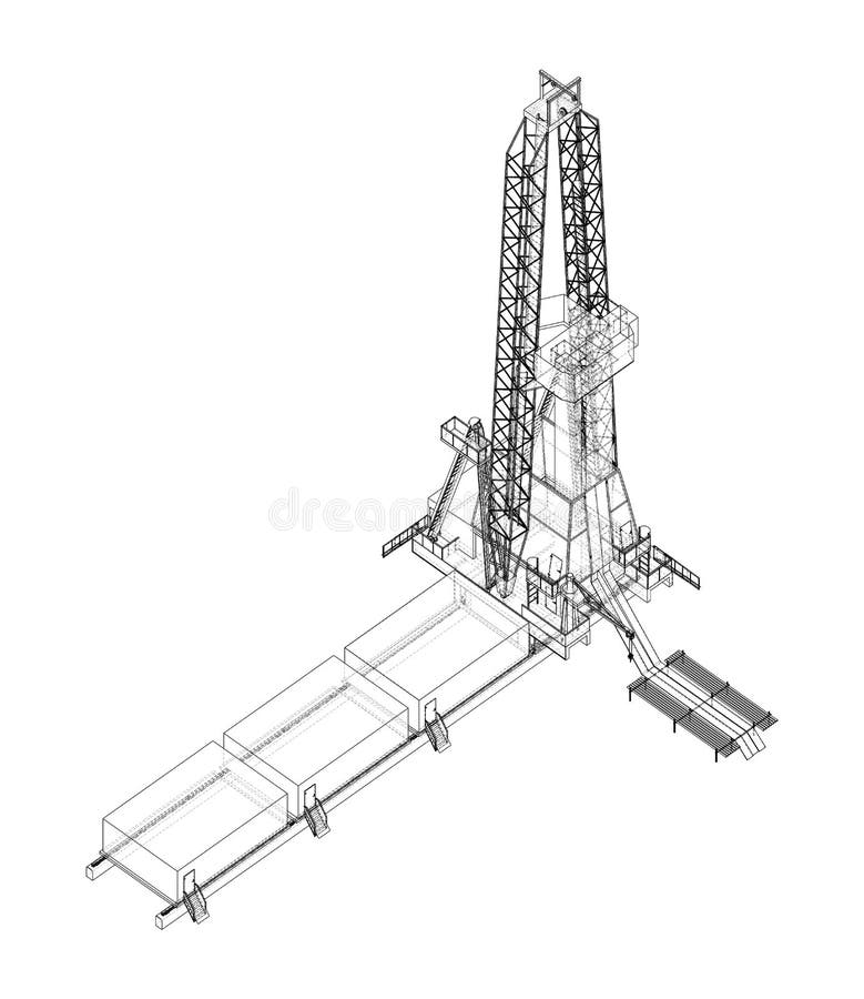 Oil rig. Vector rendering of 3d. Wire-frame style. The layers of visible and invisible lines are separated. Orthography. Oil rig. Vector rendering of 3d. Wire-frame style. The layers of visible and invisible lines are separated. Orthography