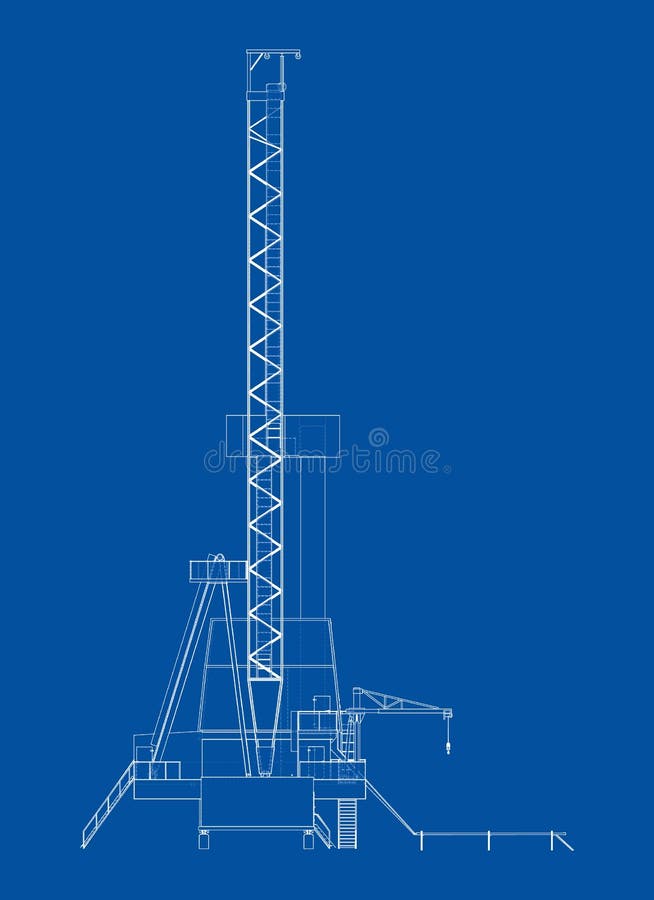 Oil rig. Vector rendering of 3d. Wire-frame style. The layers of visible and invisible lines are separated. Orthography. Oil rig. Vector rendering of 3d. Wire-frame style. The layers of visible and invisible lines are separated. Orthography