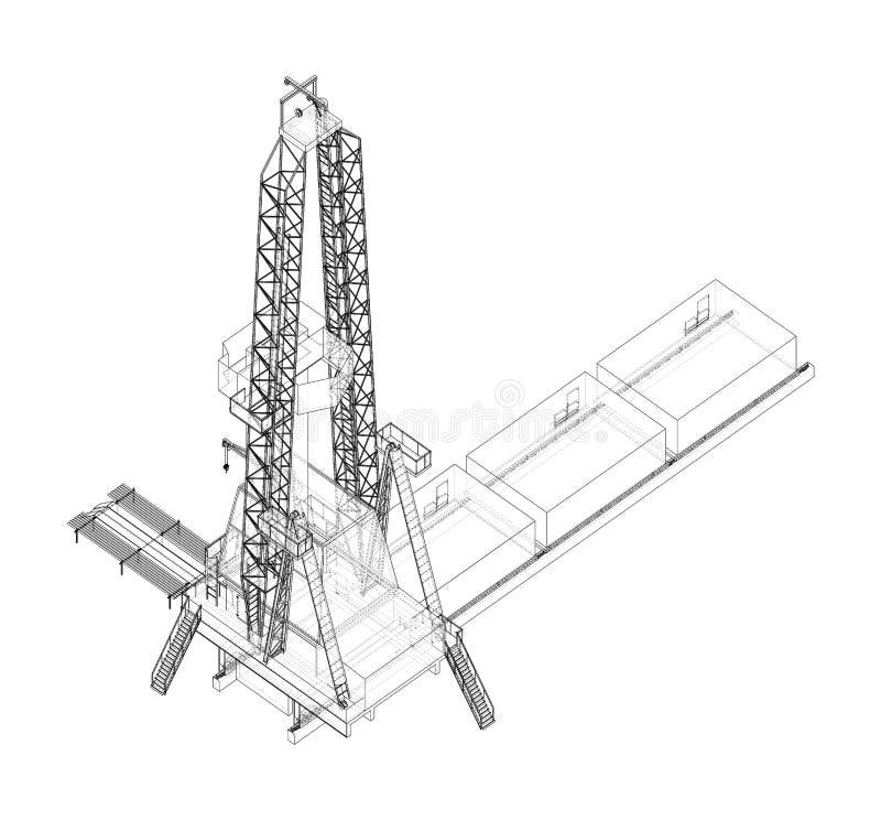 Oil rig. Vector rendering of 3d. Wire-frame style. The layers of visible and invisible lines are separated. Orthography. Oil rig. Vector rendering of 3d. Wire-frame style. The layers of visible and invisible lines are separated. Orthography