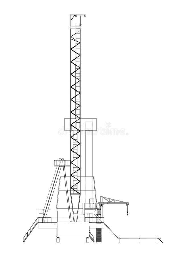 Oil rig. Vector rendering of 3d. Wire-frame style. The layers of visible and invisible lines are separated. Orthography. Oil rig. Vector rendering of 3d. Wire-frame style. The layers of visible and invisible lines are separated. Orthography