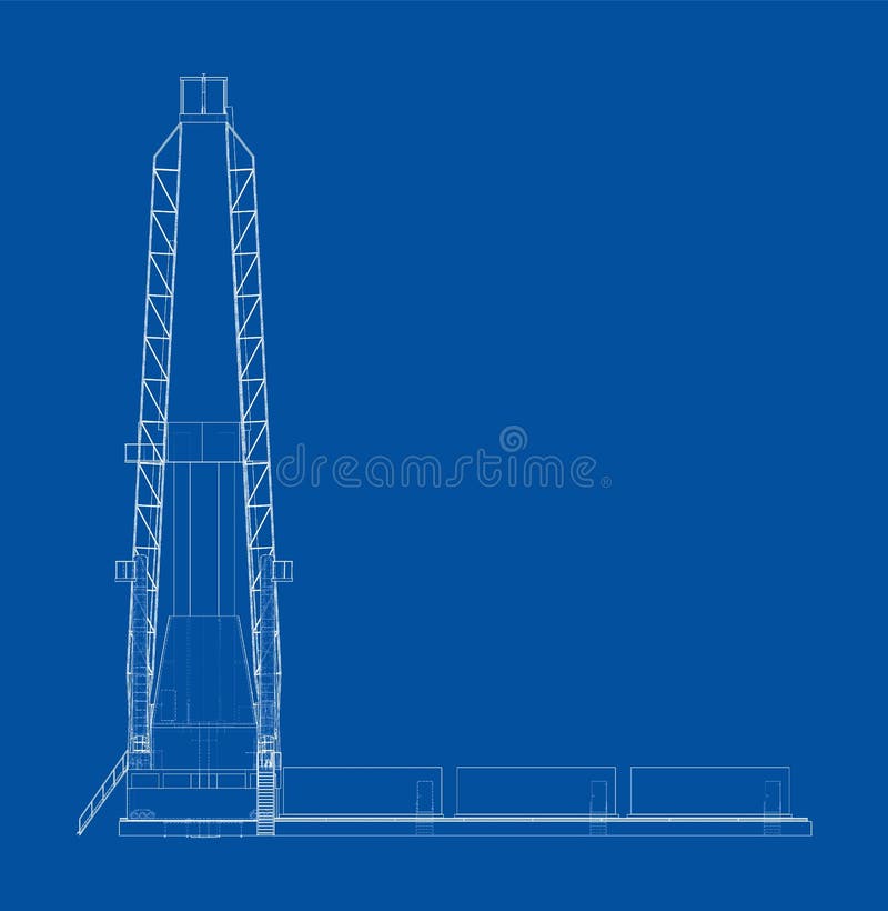 Oil rig. Vector rendering of 3d. Wire-frame style. The layers of visible and invisible lines are separated. Orthography. Oil rig. Vector rendering of 3d. Wire-frame style. The layers of visible and invisible lines are separated. Orthography