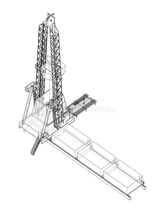 Oil rig. Vector rendering of 3d. Wire-frame style. The layers of visible and invisible lines are separated. Orthography. Oil rig. Vector rendering of 3d. Wire-frame style. The layers of visible and invisible lines are separated. Orthography