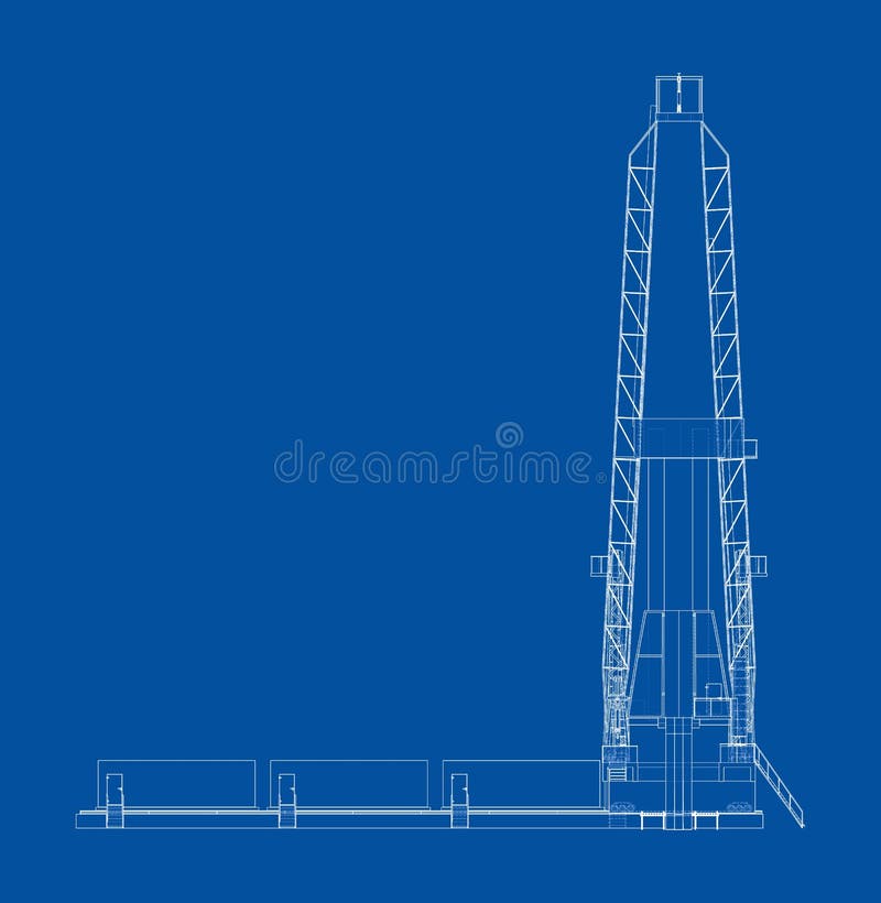 Oil rig. Vector rendering of 3d. Wire-frame style. The layers of visible and invisible lines are separated. Orthography. Oil rig. Vector rendering of 3d. Wire-frame style. The layers of visible and invisible lines are separated. Orthography