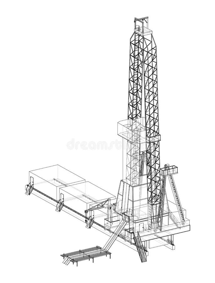 Oil rig. Vector rendering of 3d. Wire-frame style. The layers of visible and invisible lines are separated. Orthography. Oil rig. Vector rendering of 3d. Wire-frame style. The layers of visible and invisible lines are separated. Orthography