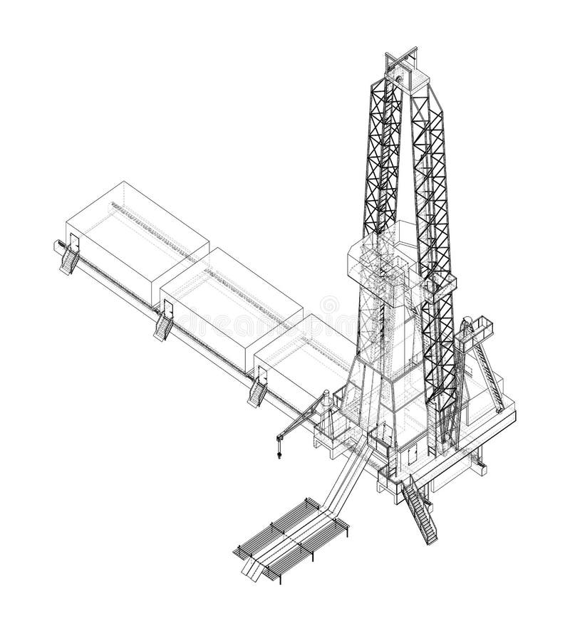 Oil rig. Vector rendering of 3d. Wire-frame style. The layers of visible and invisible lines are separated. Orthography. Oil rig. Vector rendering of 3d. Wire-frame style. The layers of visible and invisible lines are separated. Orthography