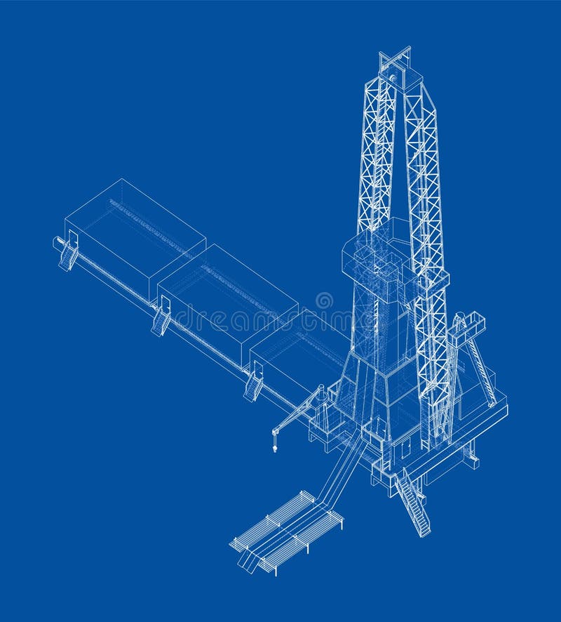 Oil rig. Vector rendering of 3d. Wire-frame style. The layers of visible and invisible lines are separated. Orthography. Oil rig. Vector rendering of 3d. Wire-frame style. The layers of visible and invisible lines are separated. Orthography