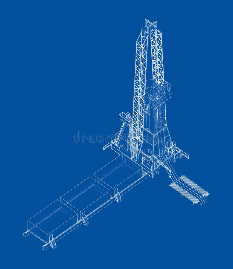 Oil rig. Vector rendering of 3d. Wire-frame style. The layers of visible and invisible lines are separated. Orthography. Oil rig. Vector rendering of 3d. Wire-frame style. The layers of visible and invisible lines are separated. Orthography