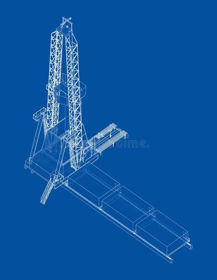 Oil rig. Vector rendering of 3d. Wire-frame style. The layers of visible and invisible lines are separated. Orthography. Oil rig. Vector rendering of 3d. Wire-frame style. The layers of visible and invisible lines are separated. Orthography