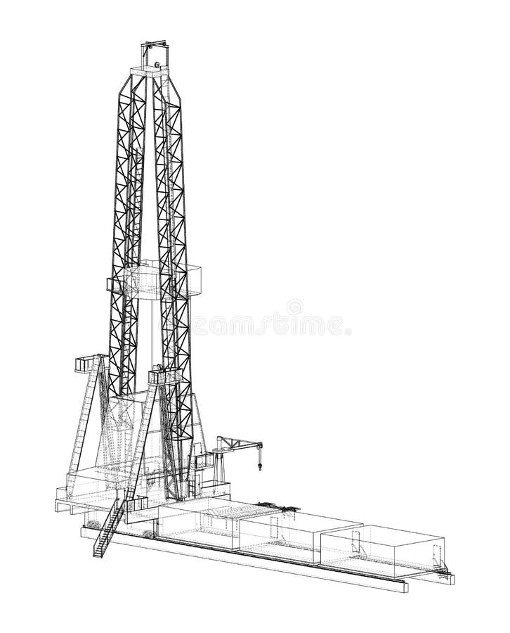 Oil rig. Vector rendering of 3d. Wire-frame style. The layers of visible and invisible lines are separated. Orthography. Oil rig. Vector rendering of 3d. Wire-frame style. The layers of visible and invisible lines are separated. Orthography