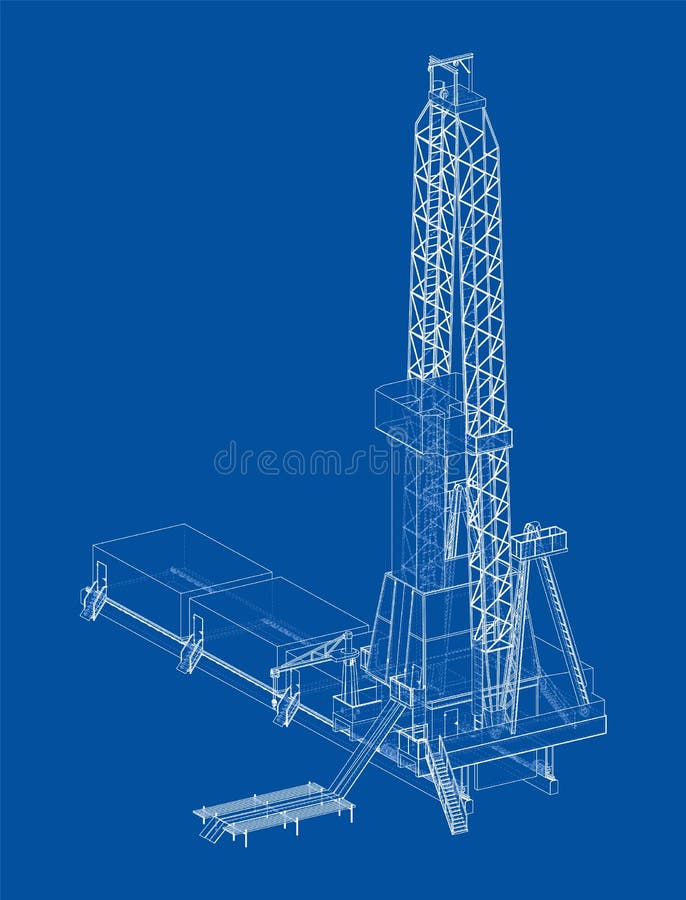 Oil rig. Vector rendering of 3d. Wire-frame style. The layers of visible and invisible lines are separated. Orthography. Oil rig. Vector rendering of 3d. Wire-frame style. The layers of visible and invisible lines are separated. Orthography