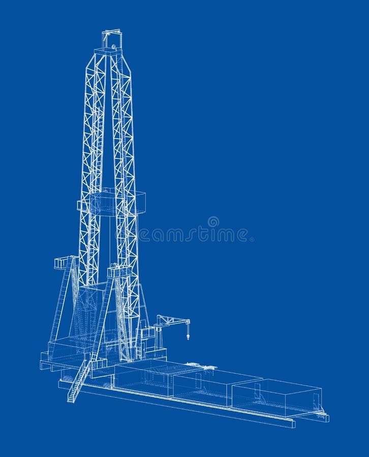 Oil rig. Vector rendering of 3d. Wire-frame style. The layers of visible and invisible lines are separated. Orthography. Oil rig. Vector rendering of 3d. Wire-frame style. The layers of visible and invisible lines are separated. Orthography