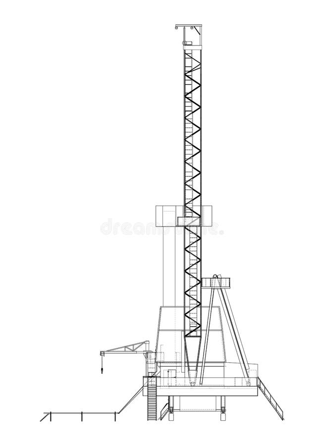 Oil rig on white. 3d illustration. Wire-frame style. Orthography. Oil rig on white. 3d illustration. Wire-frame style. Orthography