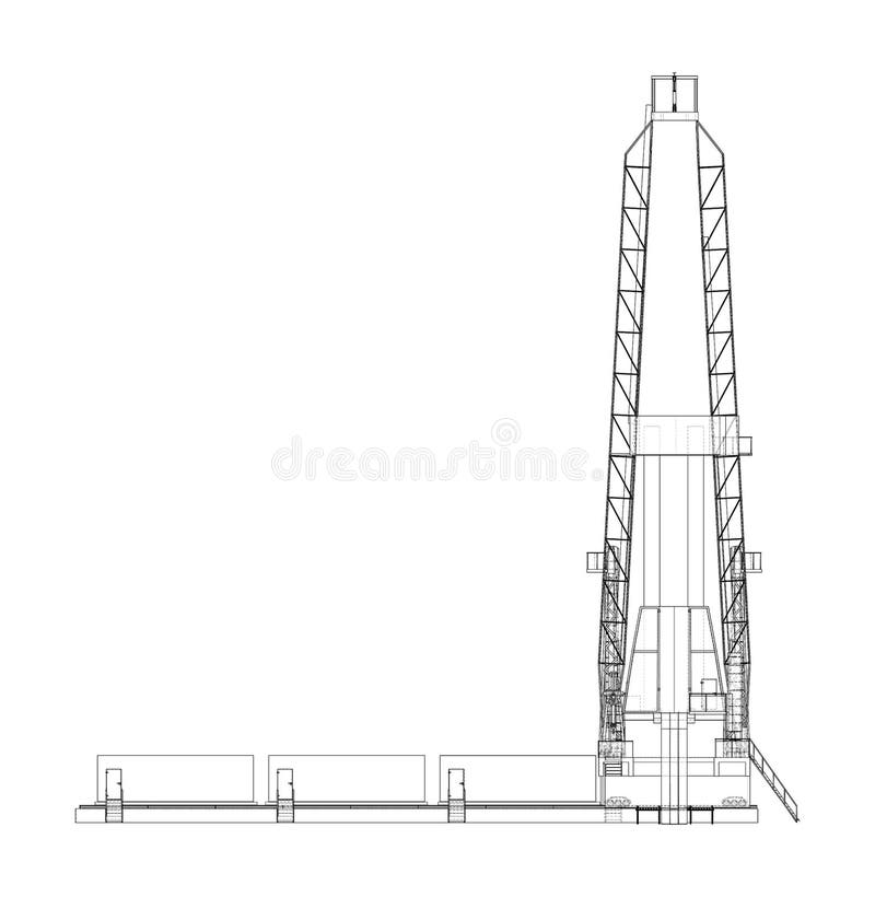 Oil rig on white. 3d illustration. Wire-frame style. Orthography. Oil rig on white. 3d illustration. Wire-frame style. Orthography