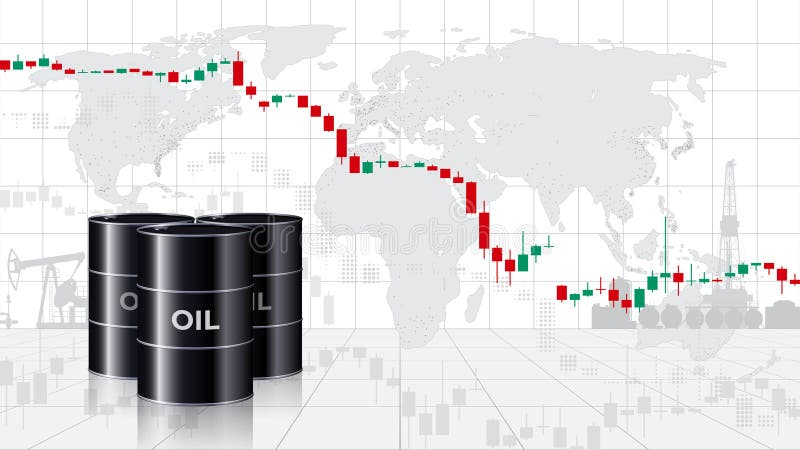 . Нефтяные бочки на фоне карты