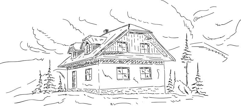 Рисунок домик под горой